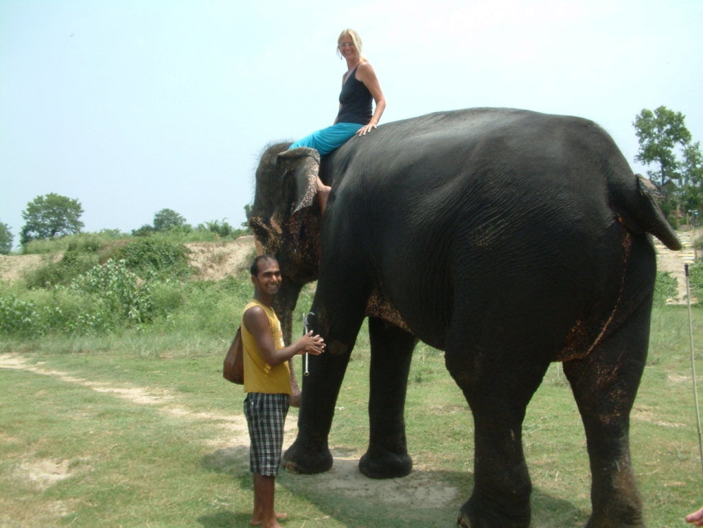 woman on elephant nepal